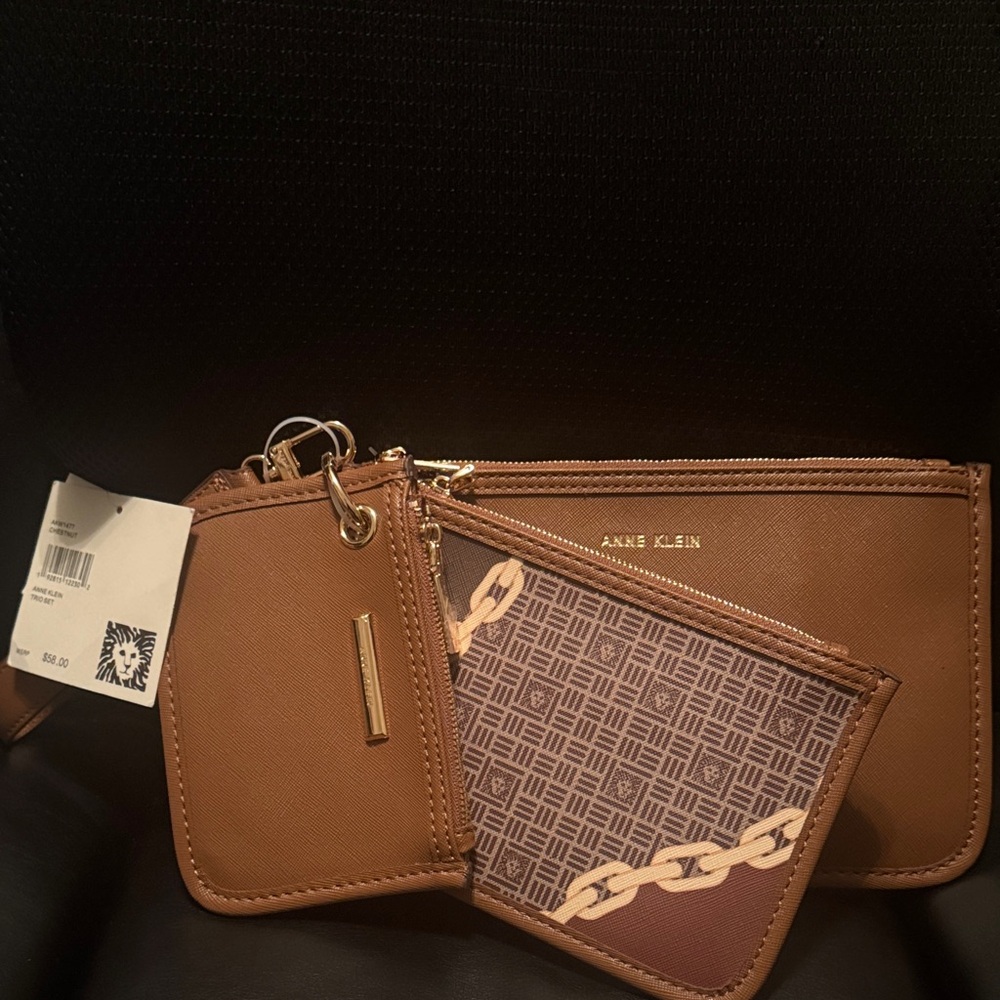 Anne Klein Brown Wristlet and Card Holder Set